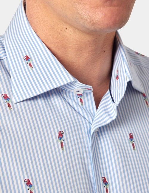 Blue & White Dobby Parrot Stripe Slim Shirt-preview