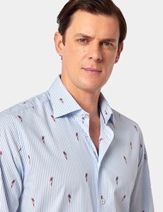 Slim Fit Blue & White Dobby Parrot Stripe Curtis Shirt