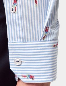 Slim Fit Blue & White Dobby Parrot Stripe Curtis Shirt