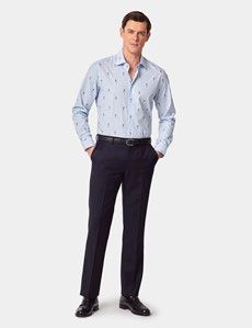 Slim Fit Blue & White Dobby Parrot Stripe Curtis Shirt