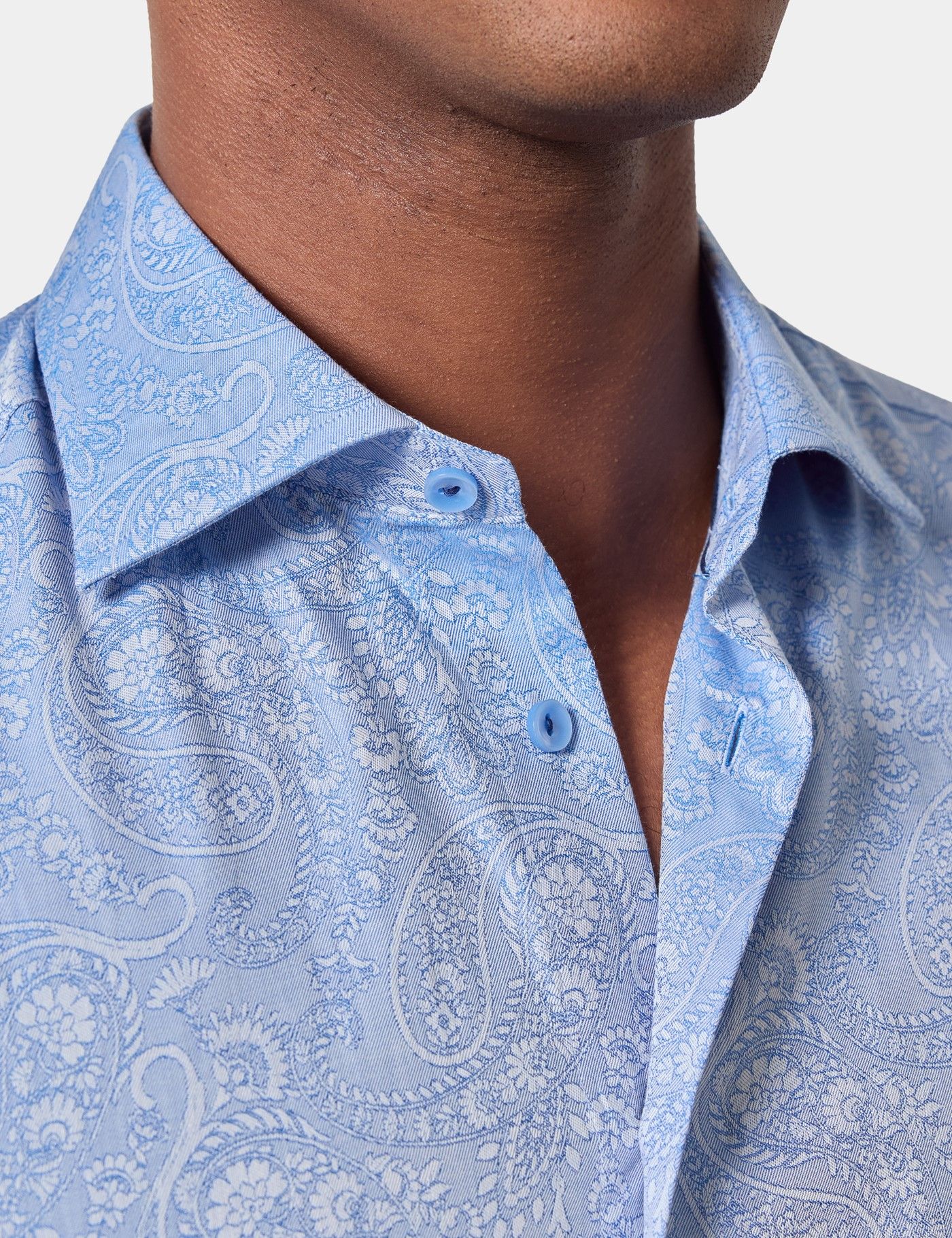 Slim Fit Light Blue Jacquard Paisley Curtis Shirt-preview