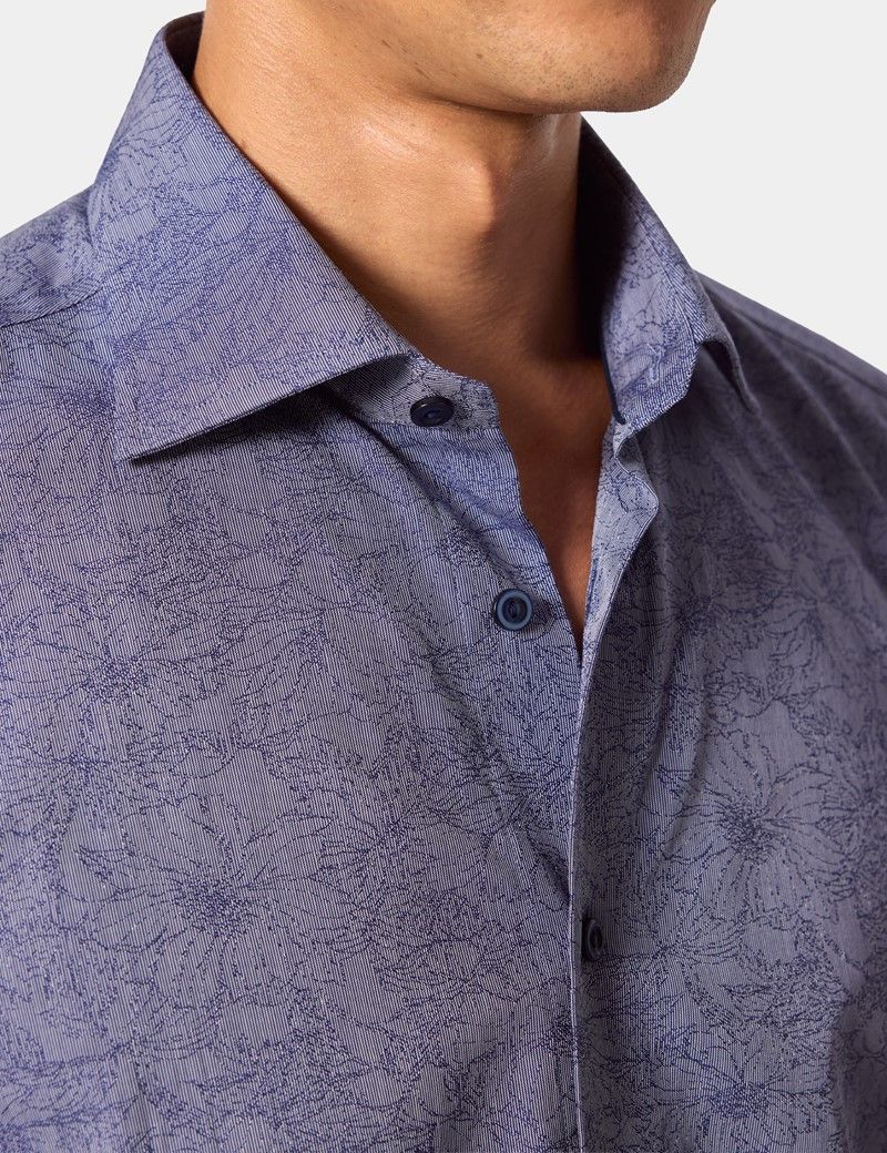 Slim Fit Navy & White Semi Plain Jacquard Curtis Shirt-preview