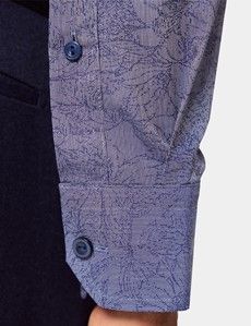 Slim Fit Navy & White Semi Plain Jacquard Curtis Shirt