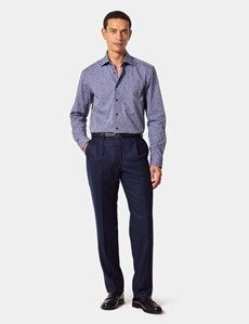 Slim Fit Navy & White Semi Plain Jacquard Curtis Shirt
