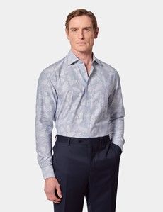 Slim Fit Light Blue Jacquard Stripe Curtis Shirt