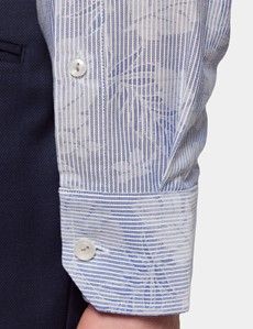 Slim Fit Light Blue Jacquard Stripe Curtis Shirt