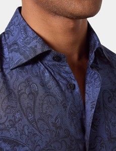 Slim Fit Royal Blue Jacquard Paisley Curtis Shirt