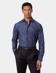 Slim Fit Royal Blue Jacquard Paisley Curtis Shirt