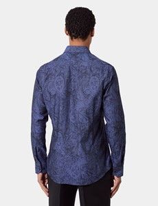 Slim Fit Royal Blue Jacquard Paisley Curtis Shirt