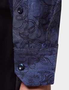 Slim Fit Royal Blue Jacquard Paisley Curtis Shirt