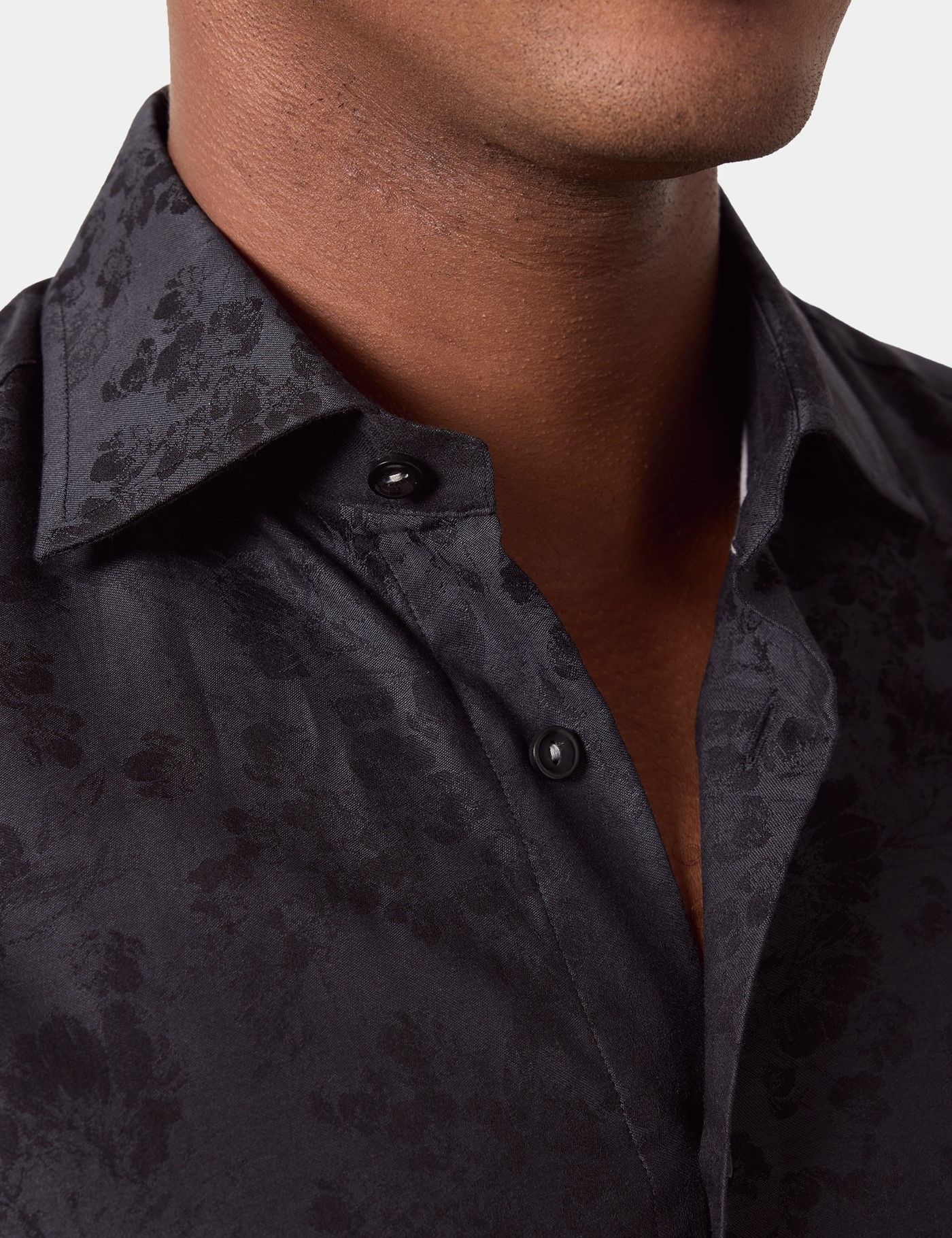 Slim Fit Black & Grey Jacquard Floral Curtis Shirt-preview