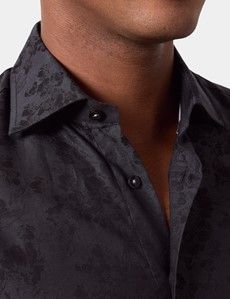 Slim Fit Black & Grey Jacquard Floral Curtis Shirt