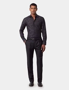 Slim Fit Black & Grey Jacquard Floral Curtis Shirt