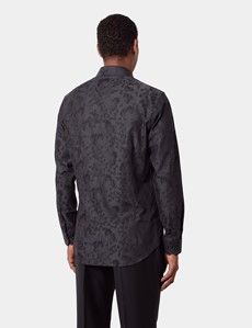 Slim Fit Black & Grey Jacquard Floral Curtis Shirt