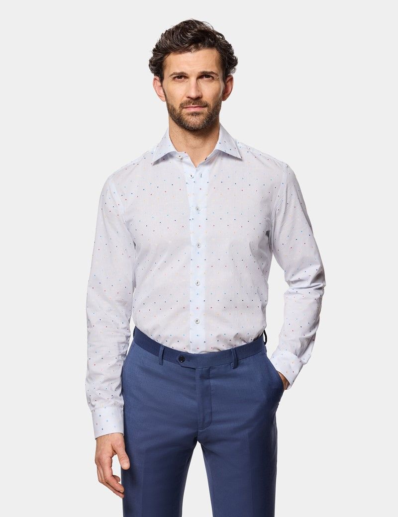 Slim Fit Blue & White Dobby Spot Curtis Shirt