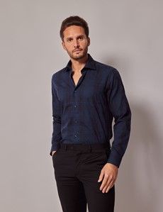 Navy & Green Jacquard Check Slim Shirt-preview2