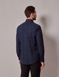 Navy & Green Jacquard Check Slim Shirt-preview4