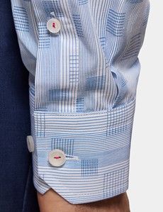 Slim Fit White & Blue Jacquard Check Curtis Shirt
