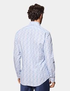 Slim Fit White & Blue Jacquard Check Curtis Shirt
