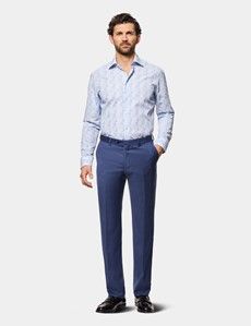 Slim Fit White & Blue Jacquard Check Curtis Shirt