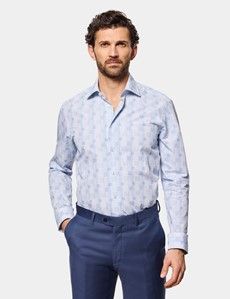 Slim Fit White & Blue Jacquard Check Curtis Shirt