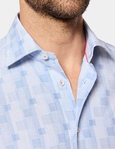 Slim Fit White & Blue Jacquard Check Curtis Shirt