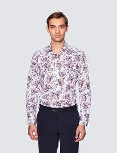 Slim Fit White Floral England Curtis Shirt