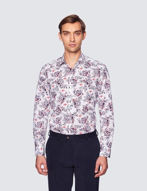 White Floral England Shirt