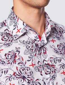 Slim Fit White Floral England Curtis Shirt