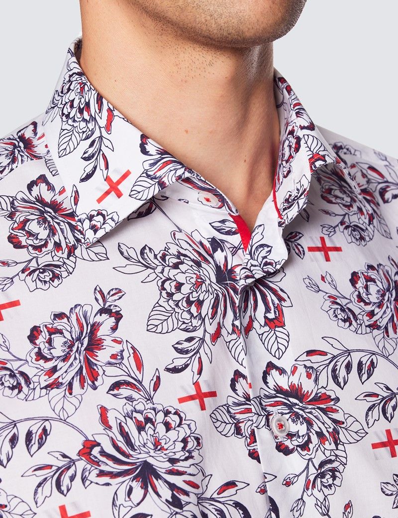 Slim Fit White Floral England Curtis Shirt-preview