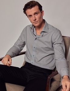 White & Light Blue Geometric Slim Shirt