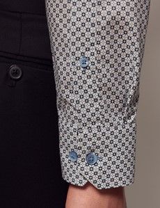 White & Light Blue Geometric Slim Shirt-preview2
