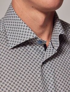 White & Light Blue Geometric Slim Shirt-preview1