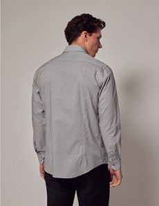 White & Light Blue Geometric Slim Shirt-preview4