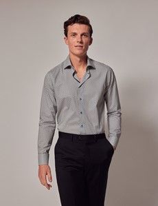 White & Light Blue Geometric Slim Shirt-preview3