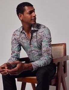 Green & Purple Paisley Slim Shirt-preview6