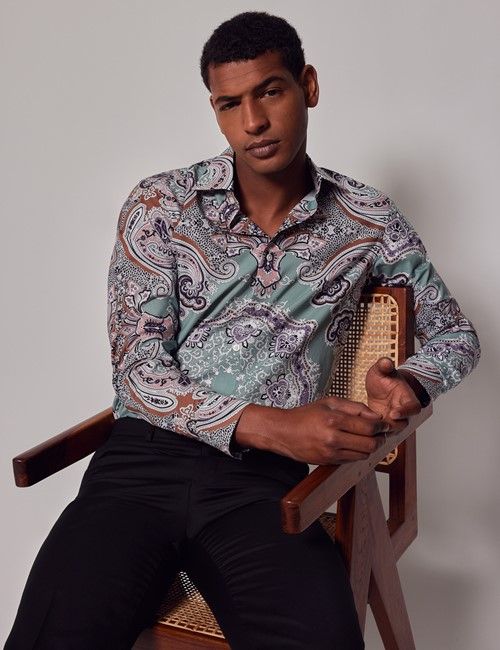 Green & Purple Paisley Slim Shirt