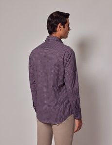 Burgundy & Blue Micro-Chain Slim Shirt-preview4