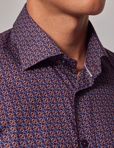 Burgundy & Blue Micro-Chain Slim Shirt-preview1