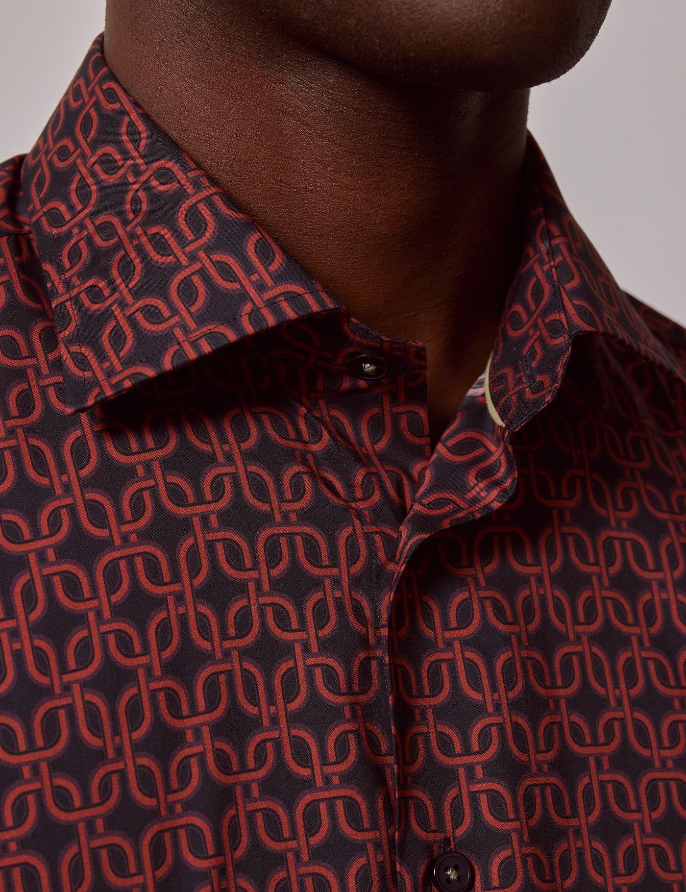 Slim Fit Navy & Brown Geometric Chains Curtis Shirt-preview