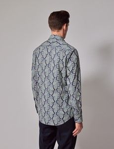 Slim Fit Navy & Cream Paisley Curtis Shirt