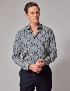 Slim Fit Navy & Cream Paisley Curtis Shirt
