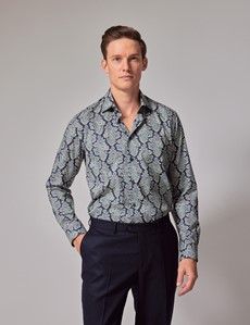 Slim Fit Navy & Cream Paisley Curtis Shirt