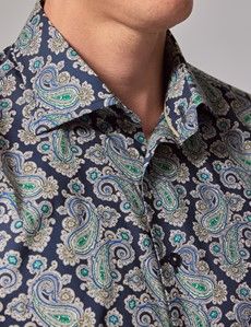 Slim Fit Navy & Cream Paisley Curtis Shirt