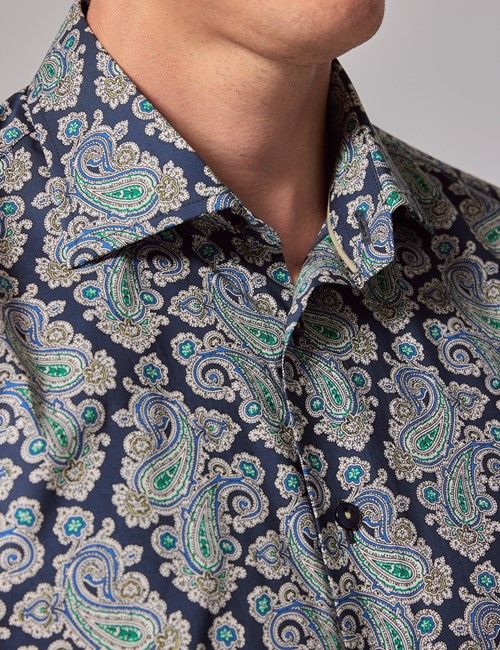 Navy & Cream Paisley Slim Shirt-preview