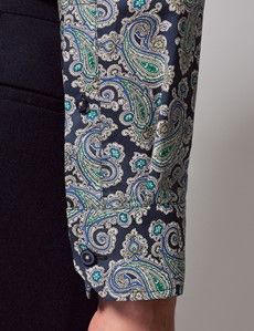 Slim Fit Navy & Cream Paisley Curtis Shirt