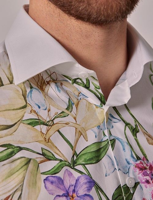 White & Purple Floral Slim Shirt-preview