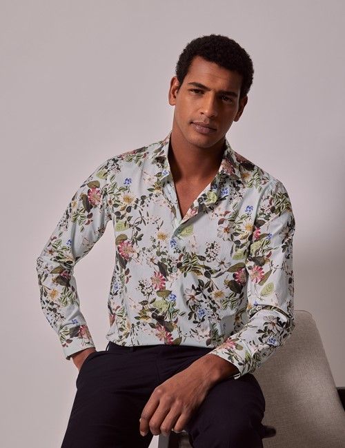 Blue & Green Floral Slim Shirt