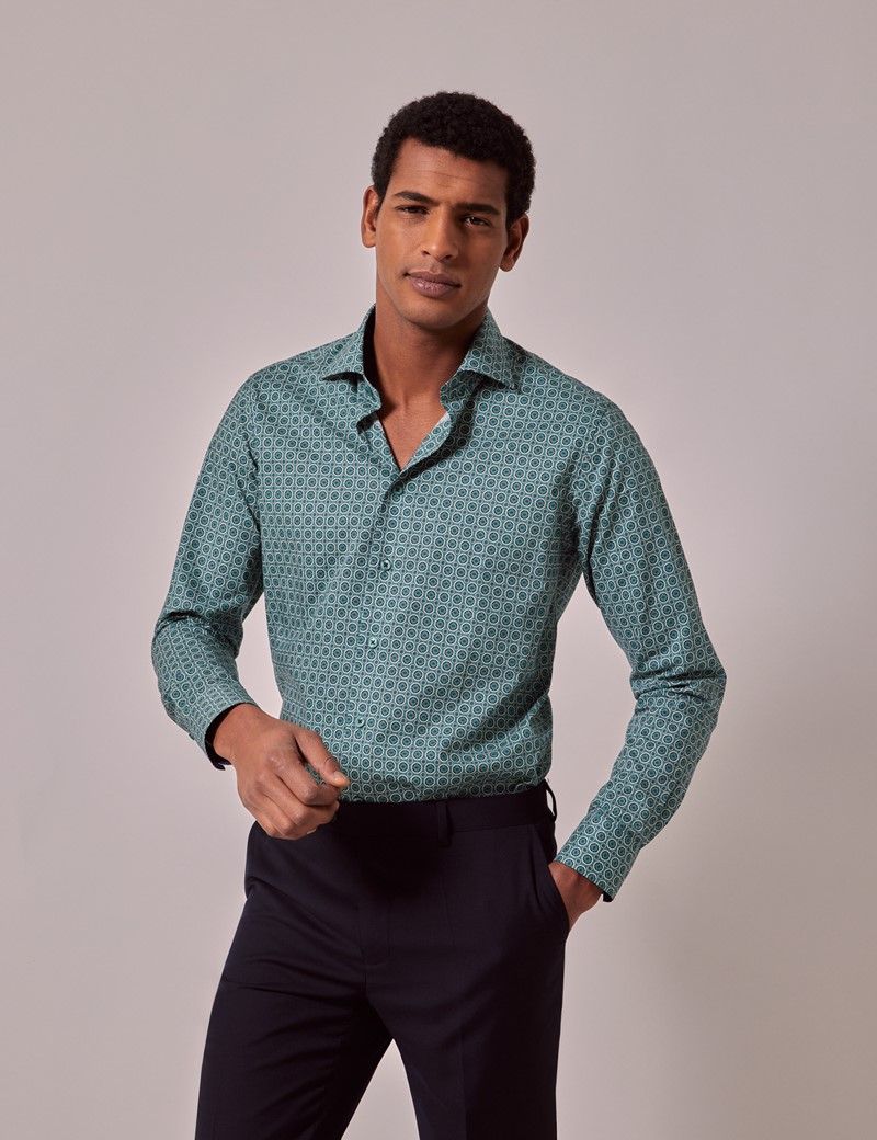 Men's Green & Cream Geometric Slim Shirt | Hawes & Curtis