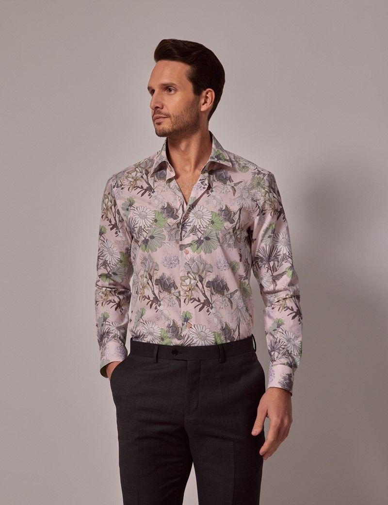 Mens Pink And White Floral Slim Shirt Hawes And Curtis